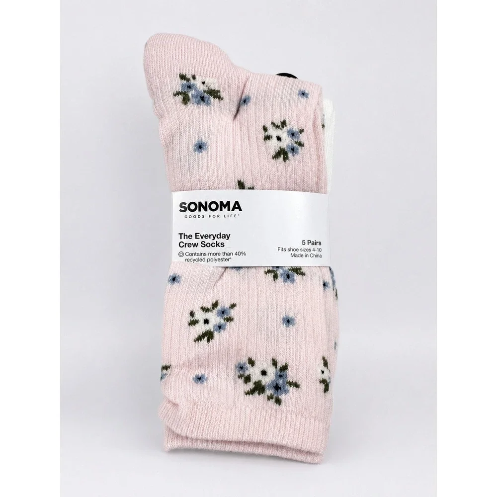 SONOMA Pink Floral Crew Socks - Everyday Comfort